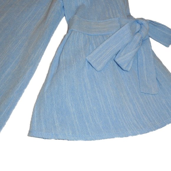 Blouse Blue Cotton bell sleeve tunic top careerwear shirt size Medium - Picture 5 of 7